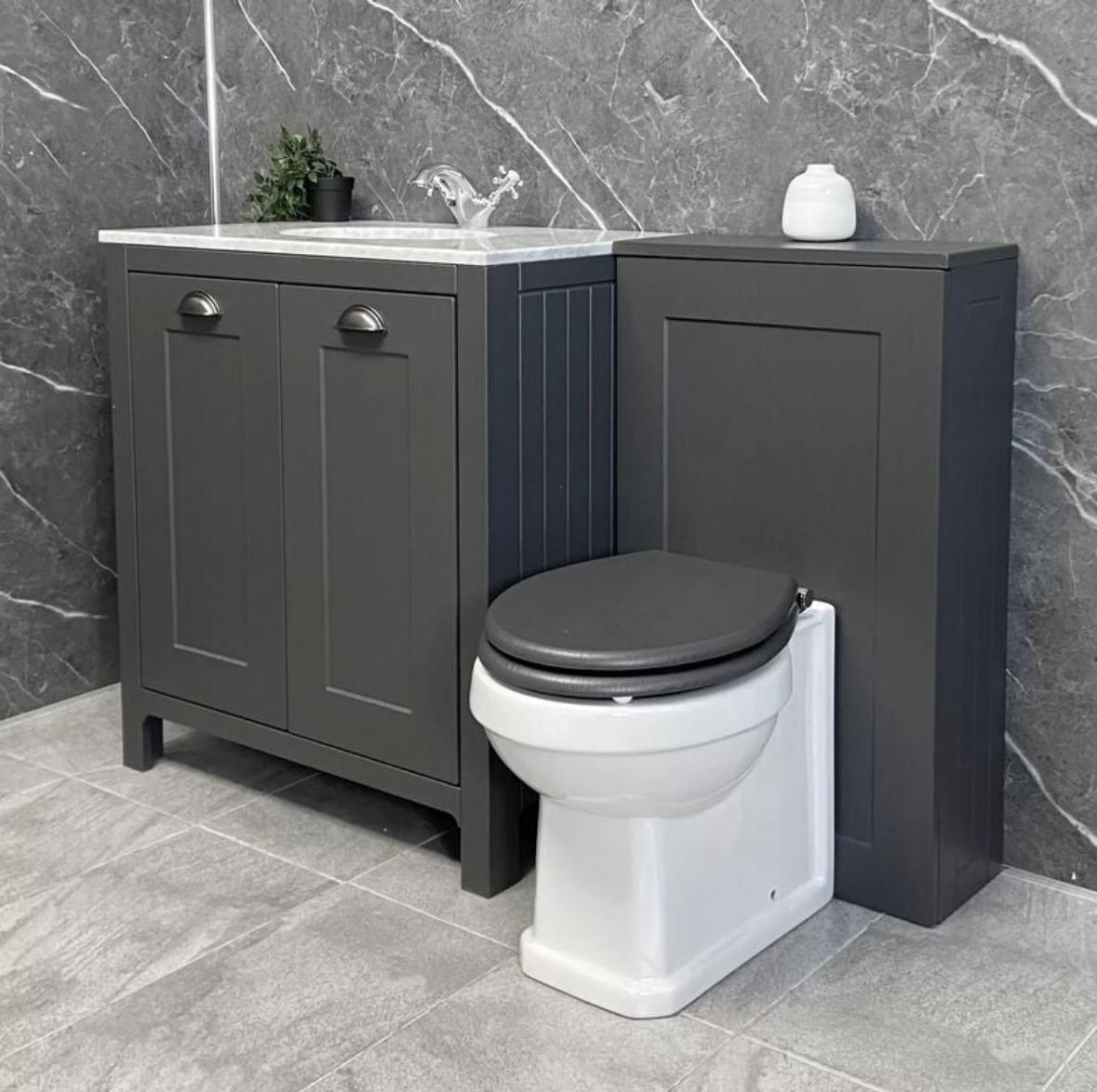 Salisbury Traditional Vanity Suite 1300mm Dark Grey Inc Toilet with Marble Top, No Tap (sold seperately)