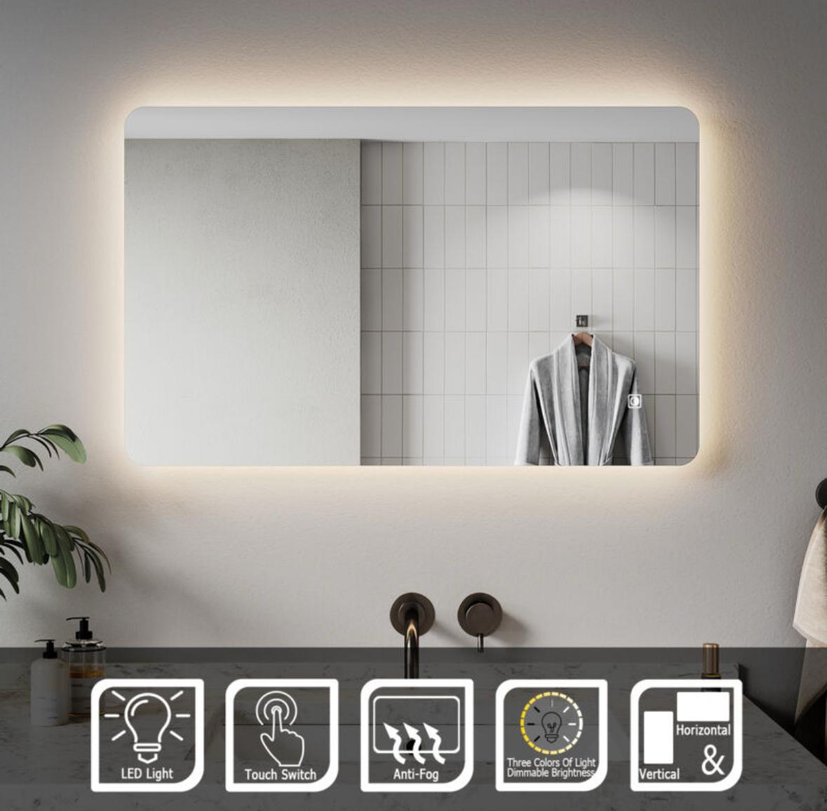 ELEGANT Backlit LED Illuminated Bathroom Mirror with Light Sensor + Demister 800 x 500mm