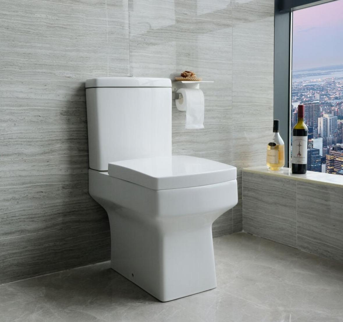 Close Coupled Square Toilet Soft Close Seat Ceramic White WC Bathroom