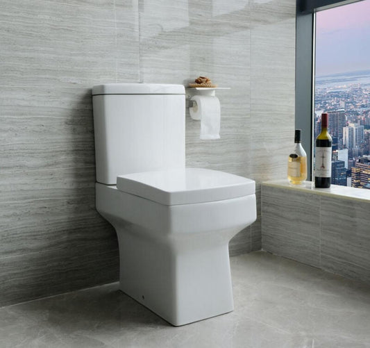 Close Coupled Square Toilet Soft Close Seat Ceramic White WC Bathroom