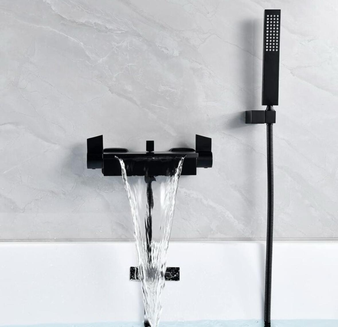 Black Waterfall Bathtub Mixer Wall Mounted Bathtub Faucet Wall Mounted for Bathroom Bath Faucet with Hand Shower Bath Mixer