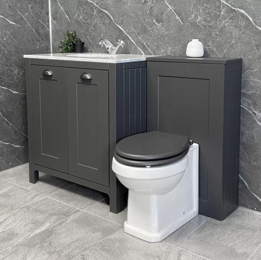 Salisbury Traditional Vanity Suite 1300mm Dark Grey Inc Toilet with Marble Top, No Tap (sold seperately)