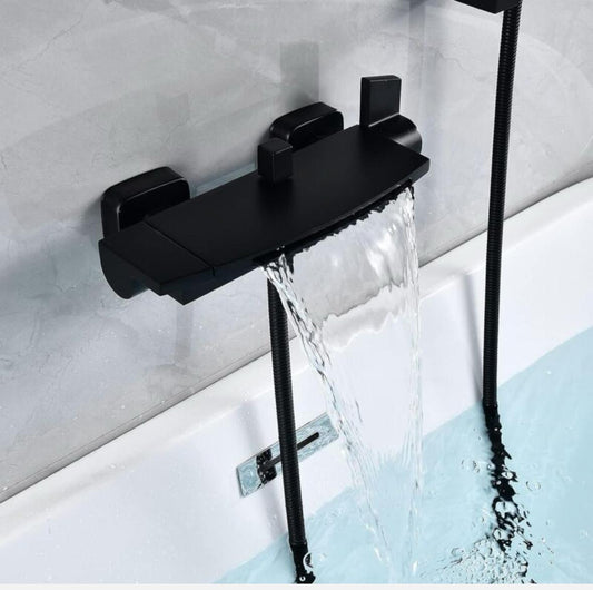 Black Waterfall Bathtub Faucet Wall Mounted Bathroom Bath Faucet With Hand Shower Bath Mixer Tap
